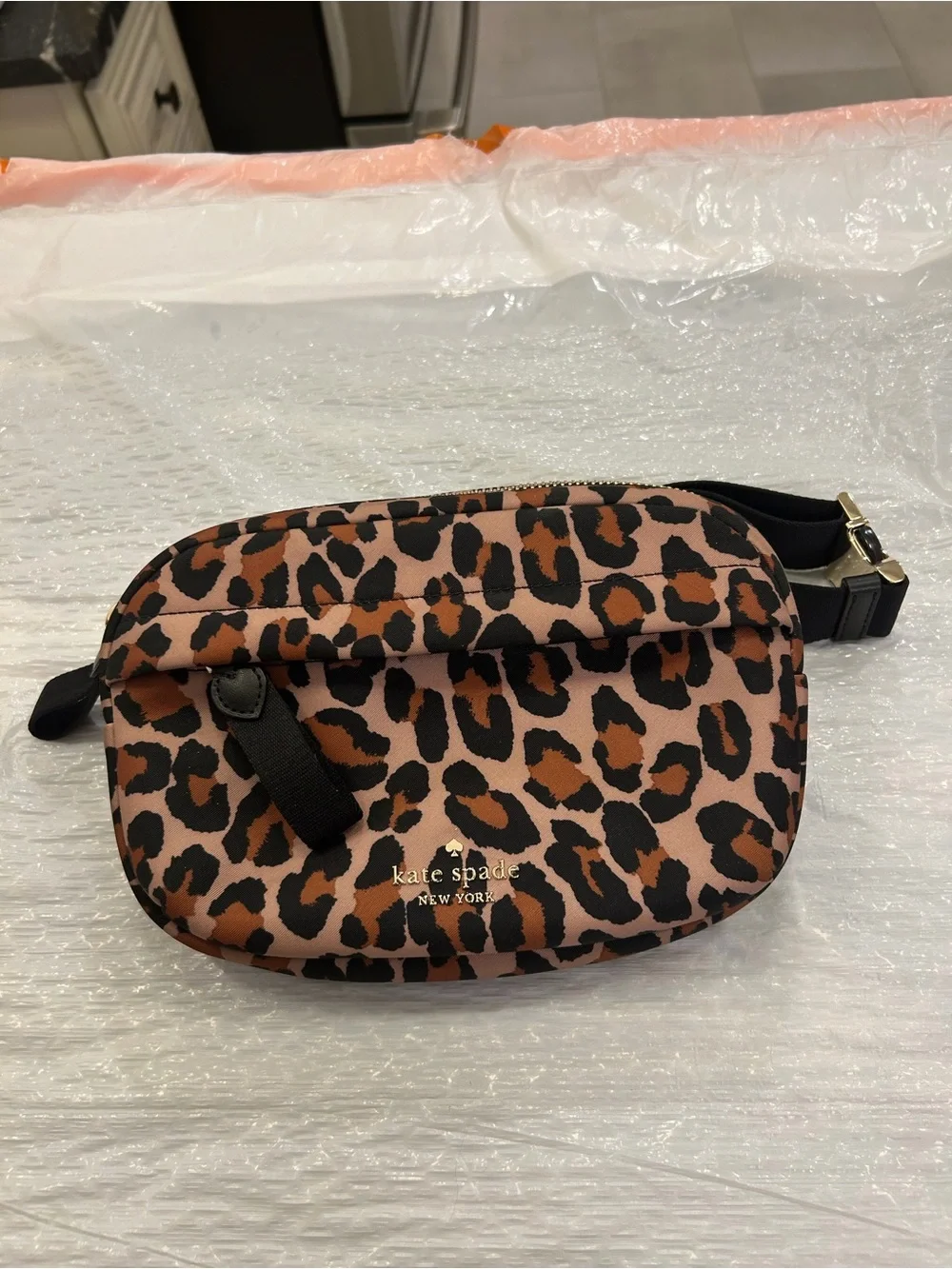 kate spade Leopard-Print Crossbody in Black and Tan